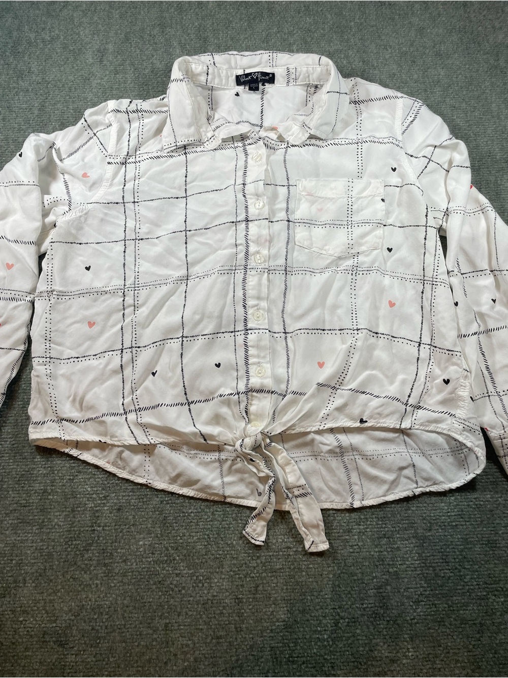 Velvet Heart White Top with Black Plaid and Heart Print